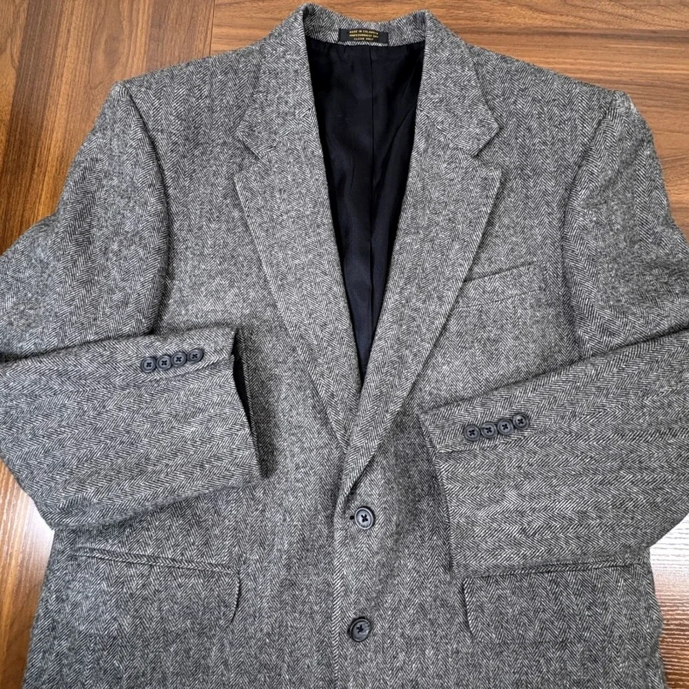 Cricketeer Sport Coat 44R Gray Herringbone Wool Camel Hair Old Money Classic